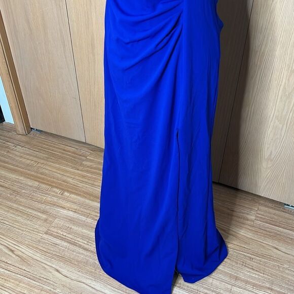 Xscape Women's Long Stretch Scuba Crepe Ruffle Collar Ruched Dress Size 14 NWT - Picture 5 of 13